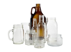 Glass bottles and jars for recycling